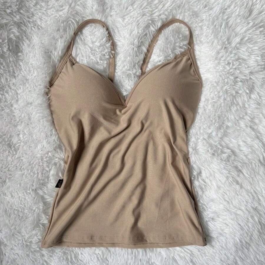 WO Simple Basic Tank Top & Padded Shirt Women's Casual Elegant - Aprikot - View 1