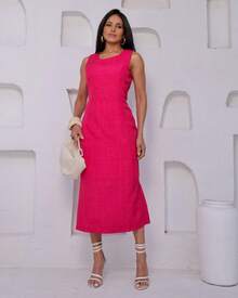 Women's Midi Dress Elegant Casual Buttons Front Simple Button - Pink Rose - View 2