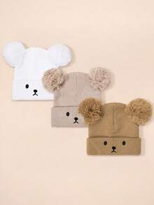 3 件/1 件刺绣熊表情双绒球儿童针织帽，滑雪保暖男女宝宝 Y2K 风格户外冬季无檐小帽，休闲百搭寒冷天气针织帽 - 兒童針織帽 - 查看 22