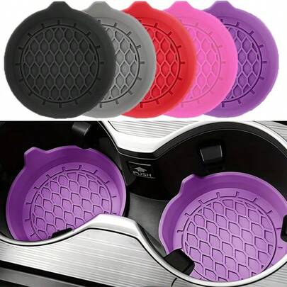 2 piezas Tapetes antideslizantes de silicona multicolor con bordes elevados, insertos universales para portavasos de coche, accesorios para el interior del coche, forros de silicona para portavasos, portavasos antideslizantes universales, accesorios para el interior del coche, conjunto de decoración interior unisex
