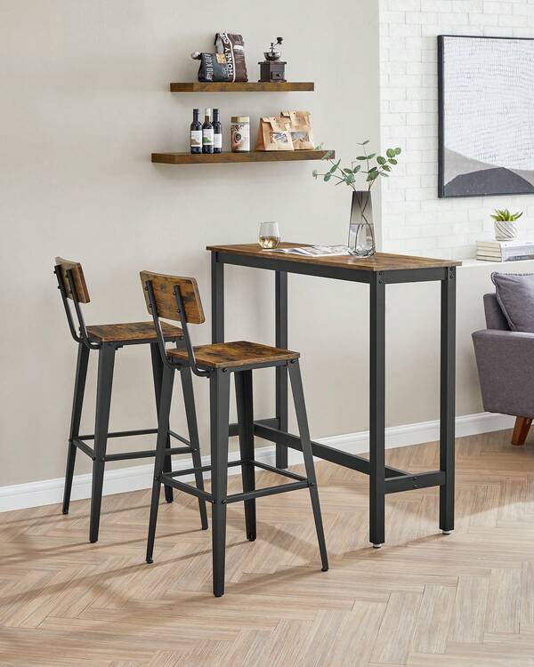 VASAGLE Tabouret Bar Industriel, Lot de 2, Chaise Bar Cuisine,  Cadre en Acier, Montage Facile, Style Industriel, Marron Rustique et Noir/Marron Blé et Blanc Nuage/Noir Cendré et Noir d'Encre