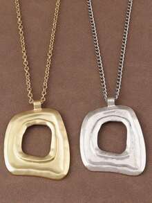 1pc Silver/Matte Gold Large Bohemian Style Open Pendant Chain Necklace - Multicolor - View 1