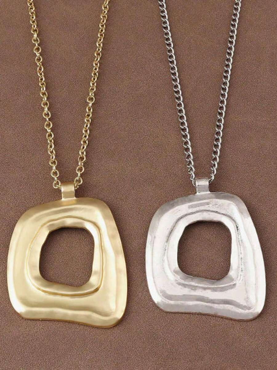 1pc Silver/Matte Gold Large Bohemian Style Open Pendant Chain Necklace - Multicolor - View 1