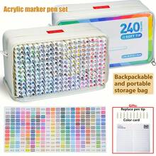 LANGUO 96/192/240 Colors Straight Liquid Acrylic Marker Pens With Thick Storage Bag, For Scrapbooking, Black Paper, Drawing, Graffiti Writing, Craft Creation, And Professional Art Supplies - 彩色 - 查看 12