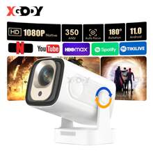 XGODY Gimbal 5 Pro 350ANSI Brightness Smart Projector Beamer, 180° Rotation Portable Projector, Native 1920*1080P Support 4K,Built In Android 11.0 And Wifi 6 & Wireless BT 5.4 ,1GB RAM+8GB ROM Storage, 180° Angle Adjustment Automatic Keystone Correction And Automatic/Electronic Focus Home Cinema Theater In/Outdoor Video Projector For Halloween Christmas New Year'S Birthday Gifts