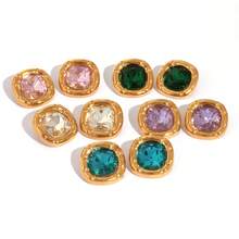 Frminee 1 对复古 18K 镀金不锈钢锆石耳钉，女士珠宝配饰宝石，西方珠宝，方晶锆石装饰耳钉，非常适合女性作为日常配饰或婚礼礼物佩戴 - 白色 - 查看 6