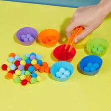 1 套儿童绒球分类玩具，学习计数，训练精细动作技能，提高注意力，益智玩具