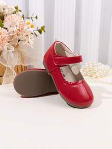 Girls' Cute Scalloped Trim Mary Jane Princess Ballet Flats, Solid Color - Red - View 7