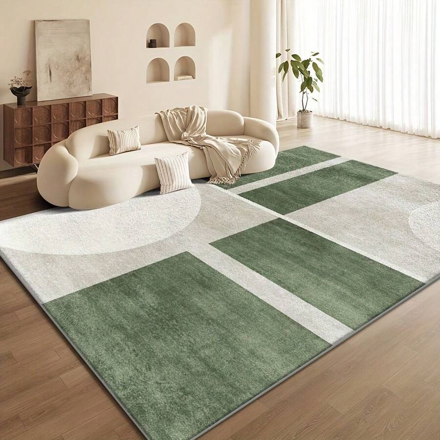 850g Velvet Rug - Soft Lightweight Machine Washable Rectangular Modern Bohemian Geometric Pattern Olive Green And White, Suitable For Living Room, Bedroom, Office, Entryway, Multiple Sizes - Nhiều màu - Xem 1