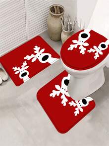 1/4pcs Elegant Christmas Reindeer Print Shower Curtain, Waterproof Mold-Resistant Multi-Functional Polyester Knit Bath Curtain With Hooks, Top Style Pleated Fold, Seasonal Holiday Theme, Animal Design, No Lining, Woven Fabric,Home Decoration Bathroom Decor