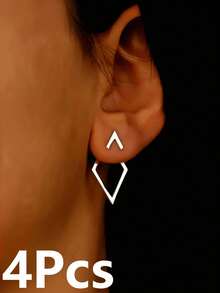 1/2 对简约几何镂空钻石形前后耳环，耳环设计有两种佩戴方式，独特的钻石形耳夹，适合女性 - 金色 - 查看 7