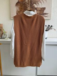 JEMMY MODA Vest (Only Vest, Not With Shirt) Women's Long Knitted Knit - 卡其色 - 查看 2