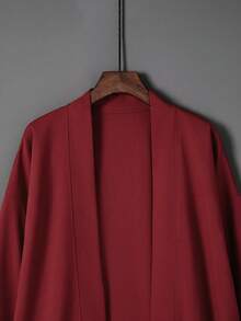 Japanese/Hong Kong Style Solid Color Versatile Mid-Length Windbreaker Cardigan, Chinese Traditional Hanfu Inspired, Lightweight Coat, Cosplay Outerwear - Burgundy - View 3