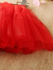 小女孩薄纱泡泡裙，儿童角色扮演裙，芭蕾舞裙 - 紅色 - 查看 4