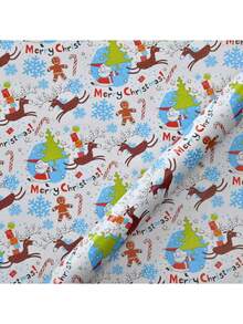 8张圣诞印花包装纸，50*70厘米，铜版纸，适合礼品包装，朋友礼物，节日包装，耐用纸质材料，圣诞树和驯鹿设计 - 彩色 - 查看 8