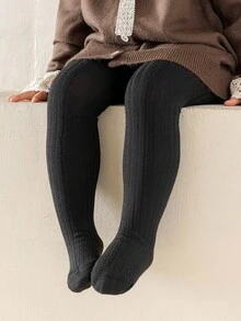 1/2 双婴儿/幼儿女孩黑白竖条纹不透明紧身裤，透气柔软，适合日常穿着 - 黑與白 - 查看 28