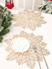 1pc Christmas Placemat, Gold Snowflake Shaped Pvc Placemat, Christmas Table Mats, Dinner Mat, Washable, Easy Clean, Wipe-Clean, Non-Slip, Heat-Resistant, Christmas Decorations For Home, Dining Table Decor, Merry Christmas Party Decoration Supplies, Home Decor, Room Decor, Christmas Kitchen Decor, Christmas Gifts, Xmas Party Decor, Christmas Decor, Birthdays, Weddings, 2026 New Year Decor