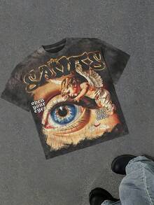 230g Washed, Printed T-Shirts, Open Your Eyes-Trust, High-Quality Batik Cotton Retro Fashion Brand T-Shirts, Men's T-Shirts, Summer T-Shirts, Holiday Gifts, Perfect Gifts. - màu đen - Xem 1