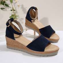 Womens Open Toe Ankle Strap Wedge Sandals Heels Dressy Summer Platform Comfortable - Màu xanh hải quân - Xem 3
