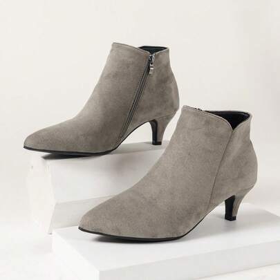 Stivaletti alla caviglia grigi per autunno/inverno, nuovi stivaletti eleganti e minimalisti per l'autunno, versatili, con punta affusolata, con cernie