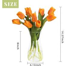 10PCS Artificial Flowers With Vase, Faux Tulip Flower Artificial Flowers Bouquet In Glass Vase, Faux Flower Arrangement Suitable For Home Office Decoration, Dining Table Centerpiece - 透明+花瓶/日落+鬱金香 - 查看 4