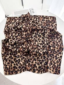 1pc Luxury Brand Leopard Print Scarf, Women's Faux Silk Neckerchief, Casual Versatile Decorative Small Scarf - Caramel Leopard Print - View 3