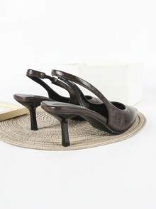 秋冬女士棕色高跟凉鞋、玛丽珍鞋、猫跟正装鞋、尖头穆勒高跟鞋，优雅派对风 - 棕色 - 查看 5