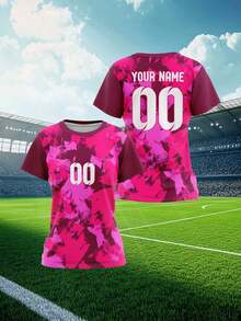 2025 Customized Sports Jersey, Summer Outdoor Sports Singlet Short Sleeve, Women's Sports Team Club Training Jersey, Front & Back Printed Name & Number, Moisture-Wicking Breathable, Casual, Party, Comfortable Fit, 3 Colors: Wine Red, Graffiti