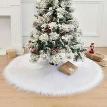 1pc Christmas Tree Skirt, White Plush Faux Fur Classic Christmas Tree Skirt For Christmas Tree Decoration Holiday Party Indoor Outdoor Decoration, Perfect Theme Party Decoration, Christmas Family Party Decoration Home Decor Christmas Decorations Room Decor Winter
