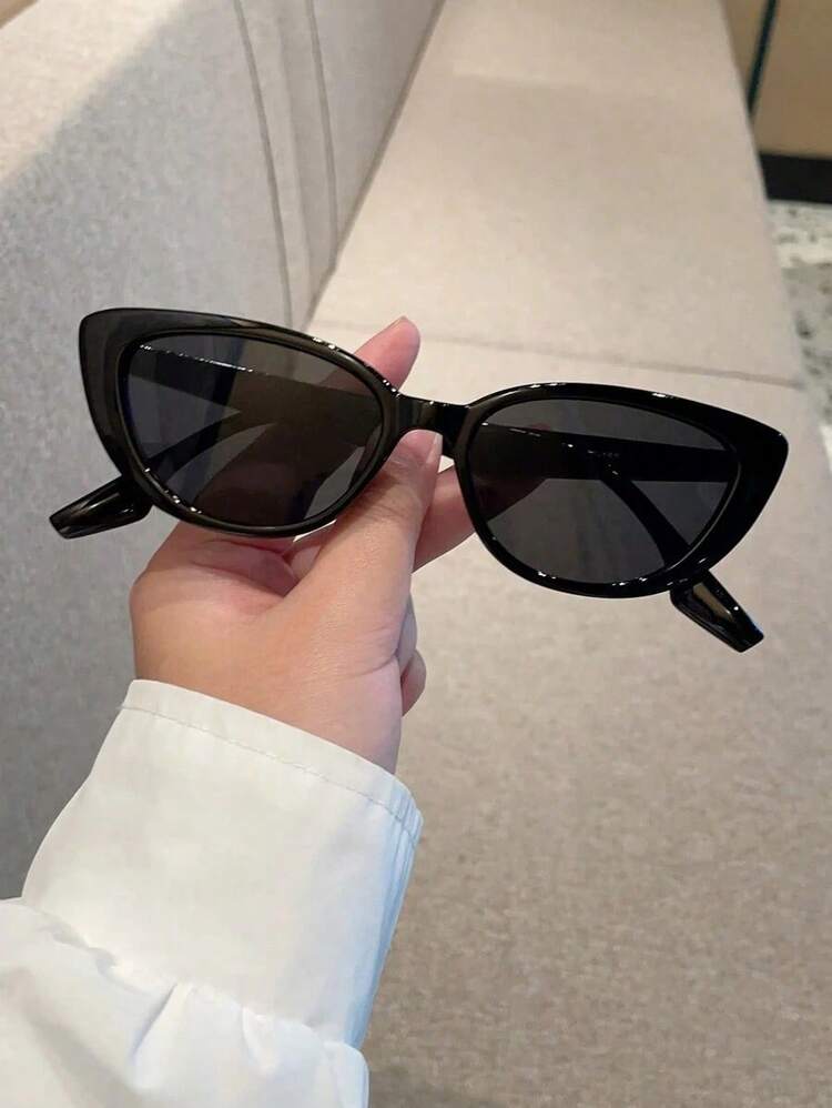 1pc Women's Brown Cat Eye PC Frame Solid Color Retro Fashion Glasses, Suitable For Daily Wear Boho Vacay Vacay Vibes - màu đen - Xem 7