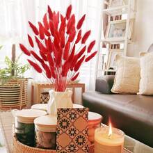 17 Natural Bunny Tails Dried Flowers, 120 Pcs Dried Lagurus Ovatus, Dried Blue Pampas Grass Decor For Farmhouse Flower Arrangements Wedding Home Party Decorations-544931 - Red-50pcs - 查看 5