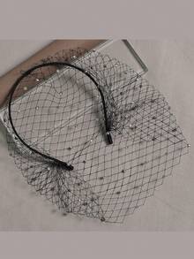 1 pièce Bandeau de voile de cage à oiseaux en maille vintage élégant et minimaliste européen, accessoire de costume pour cérémonie de mariage nuptial, fête masquée, tenue d'automne pour femmes - Noir - Voir 6