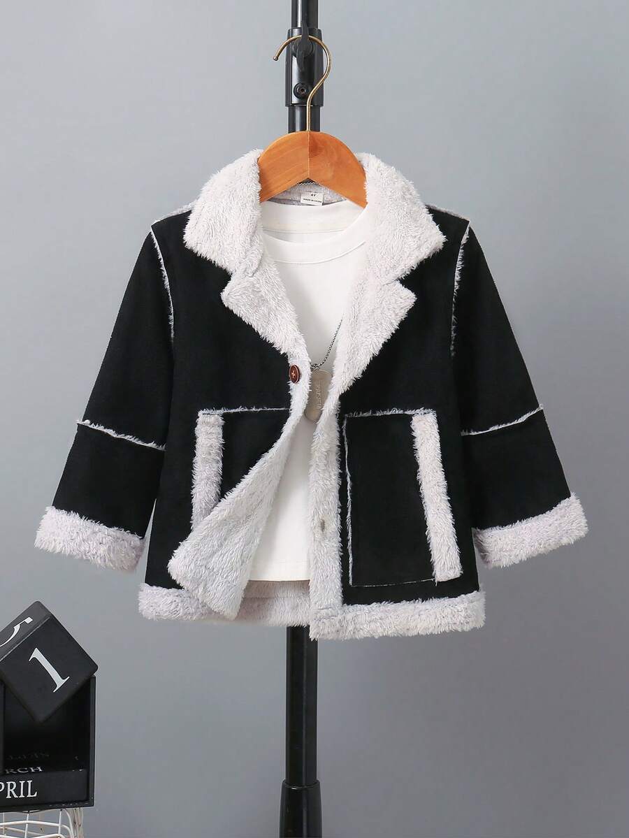 Kleine Jungen Herbst/Winter Cord-Kragen symmetrische Taschen Einreiher Lässig Jacke