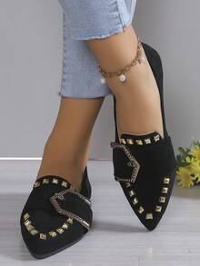 Fashionable Flat Slip-On Shoes For Women, Bohemian Buckle Design With Rivets, Versatile Style Suitable For Casual Walks And Gatherings