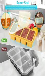 Ztomine Silicone Freezer Tray With Lid - Silicone Freezer Food Molds- Large Ice Cube Tray,Silicone Freezer Container,Freeze &Amp; Store Soup, Sauce, Broth,Leftovers - Makes 4 Perfect 1 Cup - 駝色 - 查看 5