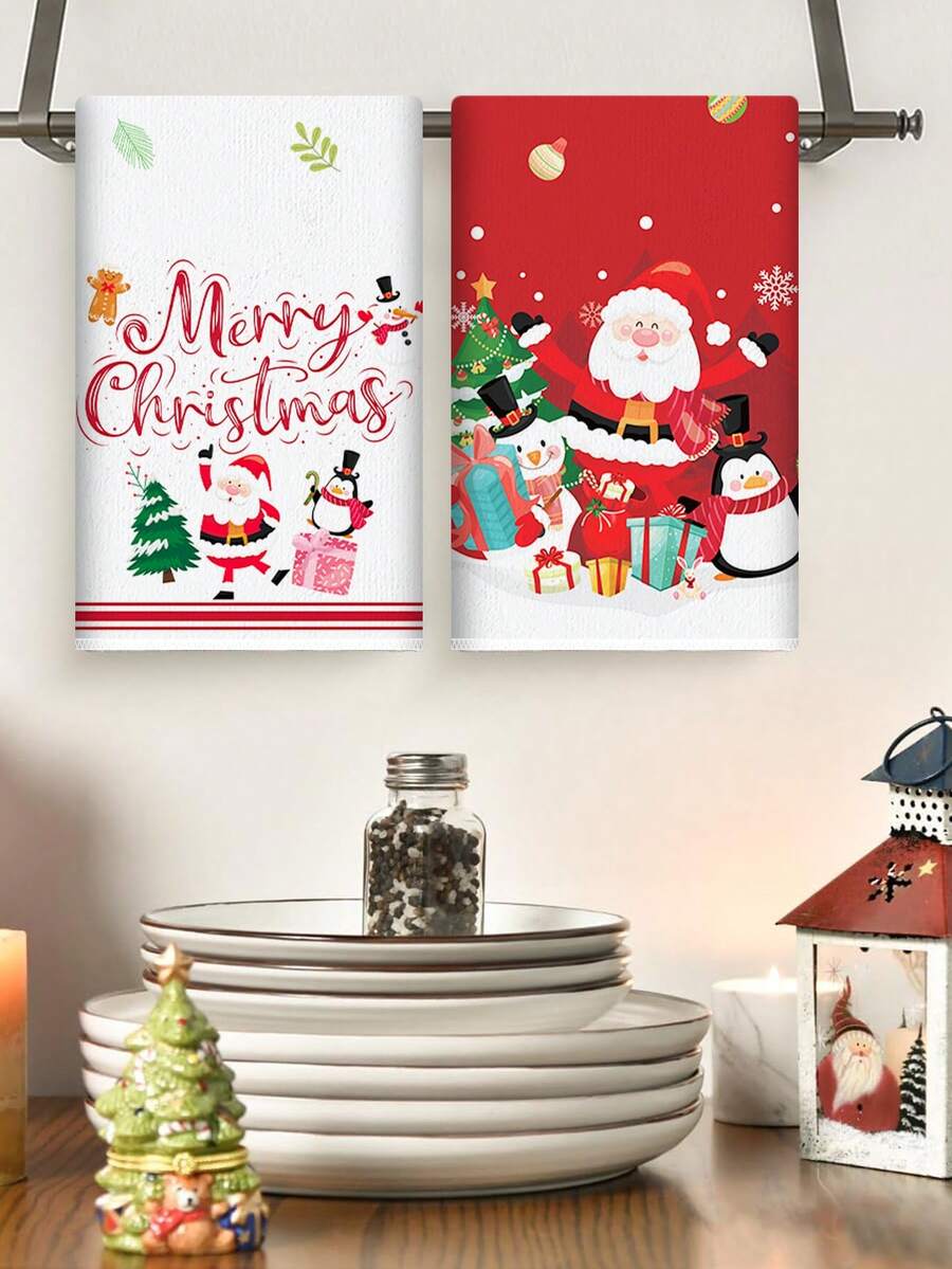 2pcs Christmas Kitchen Towels, Santa Claus Dish Towels, Absorbent Tea Hand Towel, Quick-Dry Hand Washing Dishes Tea Towels, Christmas Decorations, Christmas Home Decor, Kitchen Decor, Bathroom Decor, Christmas Room Wall Decor, Baking & Cooking Dish Cloths, Cleaning Cloth, Merry Christmas Supplies, Christmas Party Supplies, Xmas Gifts, Christmas Gifts, 2026 New Year Decor