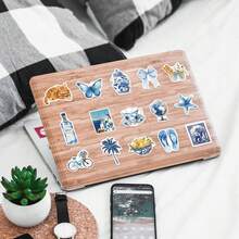 50 件蓝色卡通 Ins 风格贴纸美观乙烯基贴纸贴花剪贴簿、日记本、笔记本电脑、保险杠、滑板、水瓶、电脑、手机 - 彩色 - 查看 10