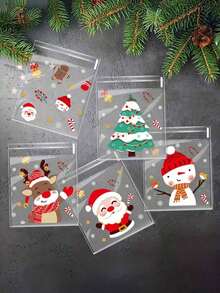 50/100pcs Christmas Treat Bags - Self-Sealing, Disposable Opp Candy & Cookie Pouches With Festive Cartoon Designs For Holiday Gifting - Multi-specification - View 8