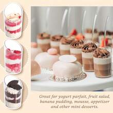 60/50/40/30/20/10 buc pahare rotunde înclinate pentru mousse, pahare pentru desert, pahare pentru lapte, pahare pentru tort și înghețată, groase și durabile, rezistente la căldură și frig, design înclinat pentru băut fără pai, pahare transparente cilindrice cu margine înclinată pentru petrecere, potrivite pentru nunți, zile de naștere, evenimente, restaurante, teme de Crăciun