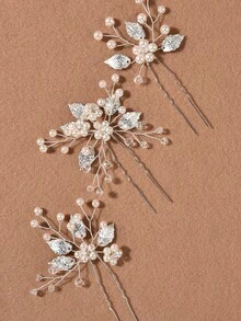 3件套手工水晶叶子发夹，新娘婚礼派对配饰，准新娘，梳子，发梳，发梳，侧梳，伴娘礼物，发饰，头部配饰 - 銀色 - 查看 3