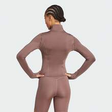 Adidas Women's OPTIME ESSENTIALS JACKET Moisture-Wicking Half-Zip Collar Fitted Sports Jacket JW2802 - Brown - View 3