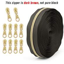 1 Set = 4.5m Zipper + 10pcs Zipper Pulls, Nylon 5 Zipper With Contrast Light Golden Teeth, Nylon Coil, For Garment & Bag - Colorblock Zipper - View 28