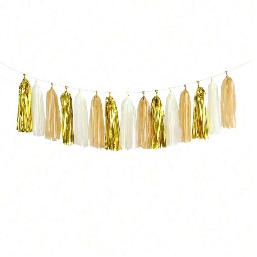 Sage-Green Pink-Gold Party-Decorations Tassel Garland - 20pcs Bachelorette Engagement Baby Bridal Shower Tassels Streamers Rustic Wedding Jungle Birthday Party Spring Decor -236620 - 白金香檳色 - 查看 1