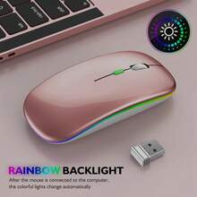 Ratón inalámbrico Bluetooth, ratón de modo dual recargable con LED (Bluetooth 5.2 y receptor USB), ratón silencioso portátil, apto para portátil/ordenador de escritorio/tableta - oro rosa - Ver 1