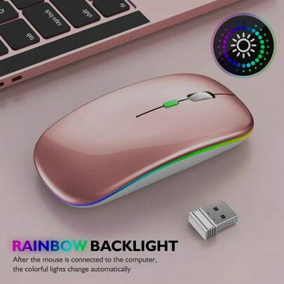 无线蓝牙鼠标，可充电 LED 双模鼠标（蓝牙 5.2 和 USB 接收器）便携式静音鼠标，适用于笔记本电脑/台式机/平板电脑