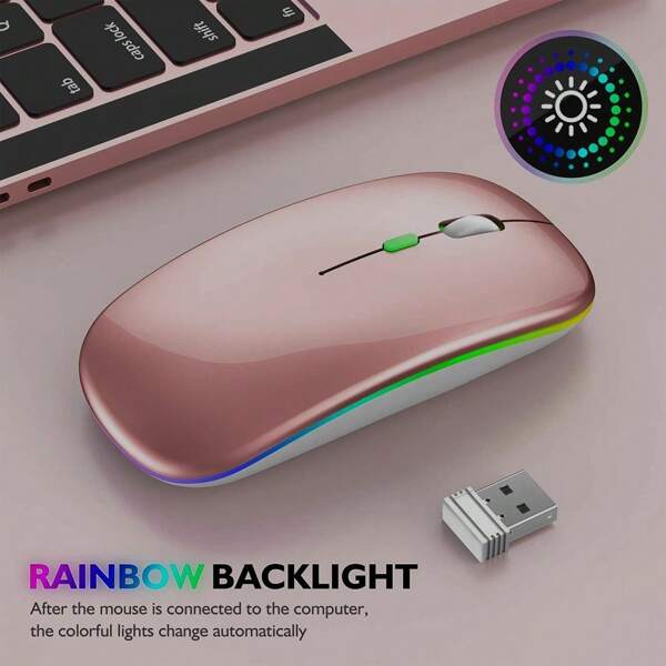 Wireless Bluetooth Mouse, Rechargeable LED Dual Mode Mouse (BT 5.2 And USB Receiver) Portable Silent Mouse,For Laptop/Desktop/Tablet