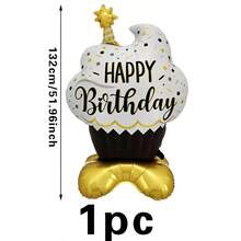 1pc Giant 132cm/97cm Black & Gold Birthday Cake Shape Foil Balloon - Perfect For Party Decor And Photo Prop, Party Decoration Balloon, Holiday Decor Balloon, Birthday Celebration, Birthday Party, Gift Giving, Baby Shower, Bachelor Party