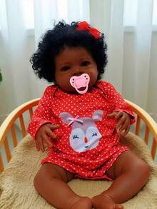 20 Inch Lifelike Reborn Doll With Black Skin, 50cm Soft Cloth African American Newborn Baby Doll, Realistic Cute Handmade Baby Doll Toy, Gift For Children 3+ Years Old (Clothes & Accessories Random)