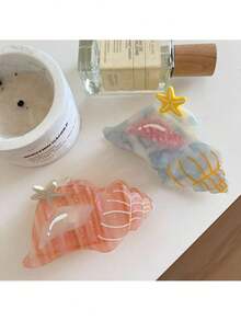 1个独特海螺造型时尚休闲优雅高端醋酸树脂发夹，可爱甜美女孩发饰，适合日常、居家、学校、海滩、度假、工作、派对、节日、生日礼物、返校季等多种场合，时尚发夹，女士发卡，优雅发爪 - 彩色 - 查看 6