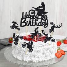 1Pc/13Pcs Glitter Motorcycle Happy Birthday Cake Toppers Black Flash Motorcycle Party Decoration Birthday Party Cake Decorations - Black - View 17
